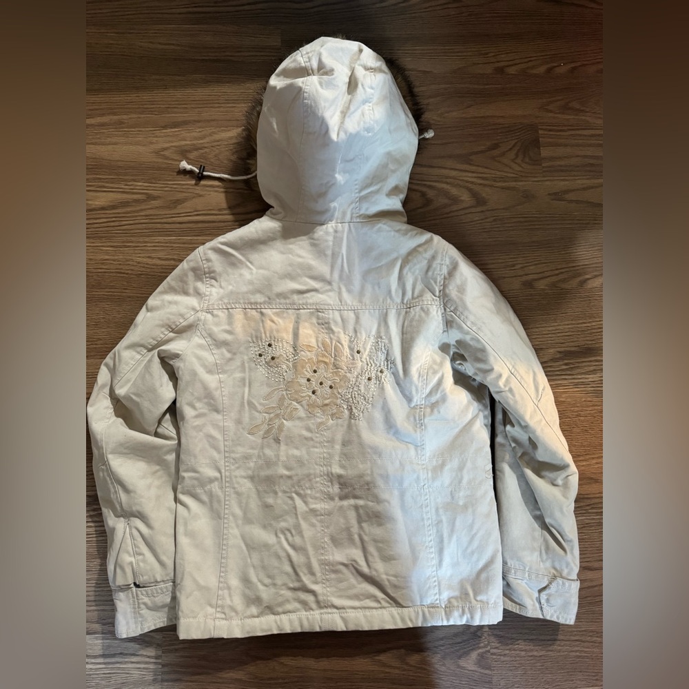 Faded Glory Cream Jacket with Embroidered Design